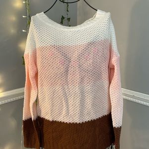 pink, white, and brown shirt